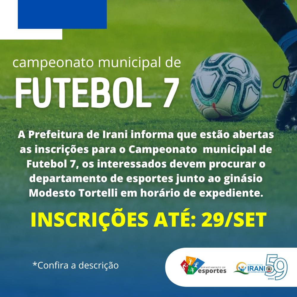 ⚽Inscrições estão abertas para o Campeonato Municipal de Futebol